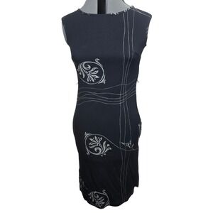 BCBG Dresses Vintage Y2K Black Graphic Print Sleeveless Midi Dress Size‎ S USA